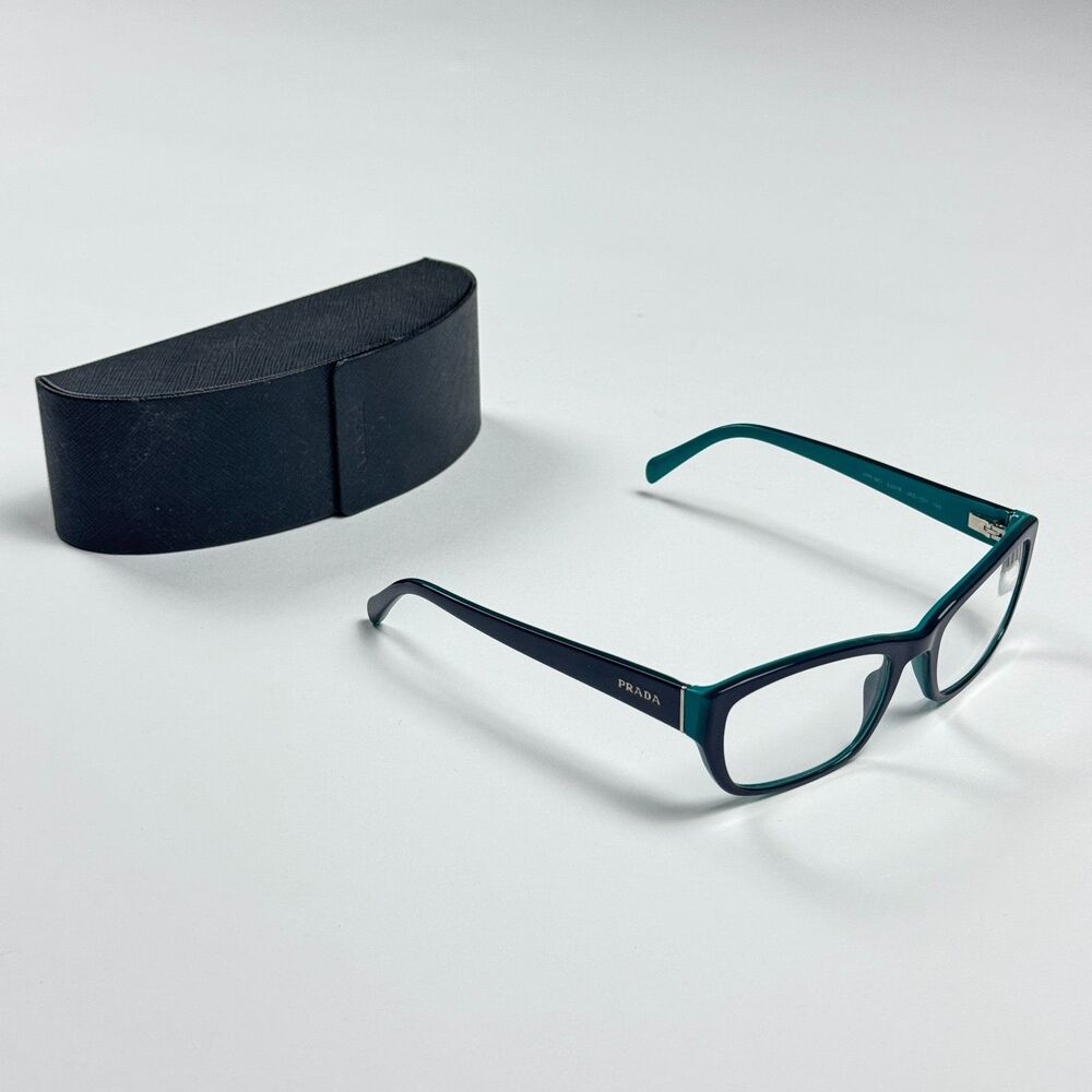 Prada Eyeglass Frames Women 52-18 VPR 18O Black Green Acetate RX Case
